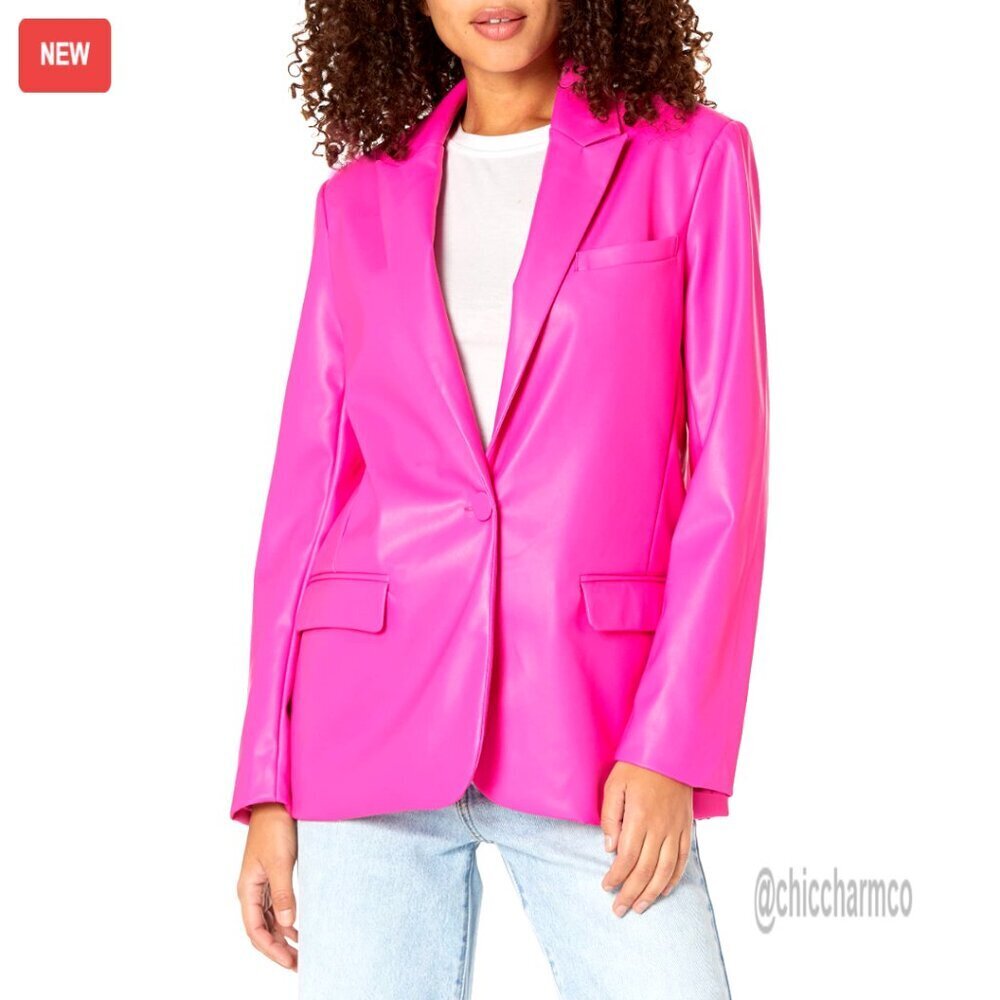 Vegan faux leather boyfriend blazer with flap pockets and welt chest pocket